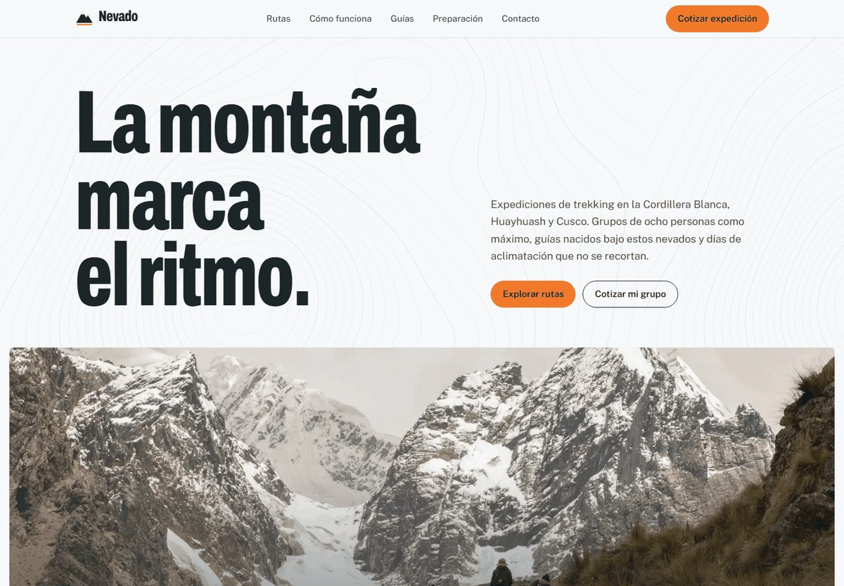 Página de inicio de Nevado, operadora de trekking